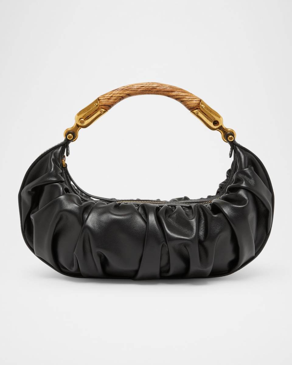 Ebene Medium Ruched Top-Handle Bag in Leather